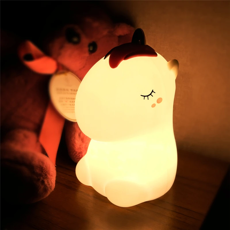 

Unicorn LED Night Light Touch Sensor Colorful USB Rechargeable Cartoon Silicone Bedroom Bedside Lamp for Children Kids Baby Gift