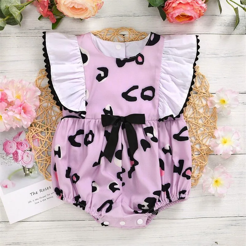 

Infant Baby Summer Romper Girls Ruffled Sleeveless Frills Leopard Bodysuit Romper Bowknot Clothes pajacyki dla niemowlat E1