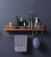 nordic bathroom storage rack wooden retro shelf free perforated wall mounted storage rack household bathroom accessories
