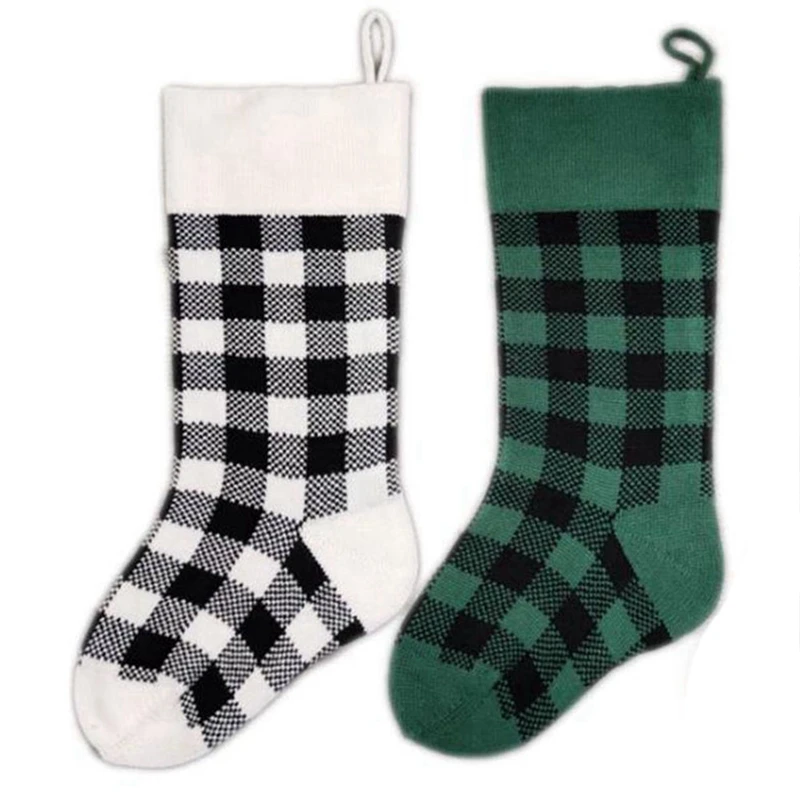 

New 18-Inch Christmas Socks Christmas Decorations Knitted Lattice Christmas Socks Gift Bags, 3PCS