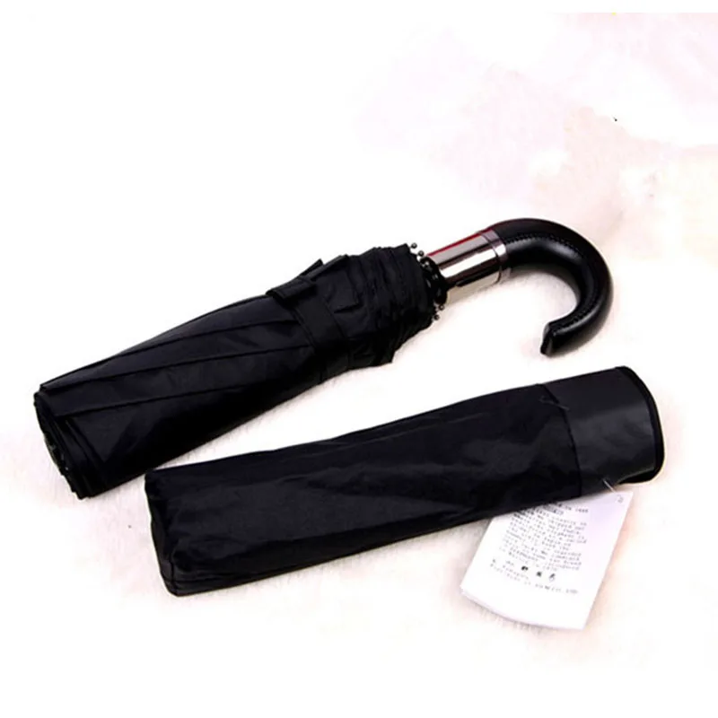 Зонт Автоматический с 10 спицами изогнутый мужской кожаный деревянной ручкой