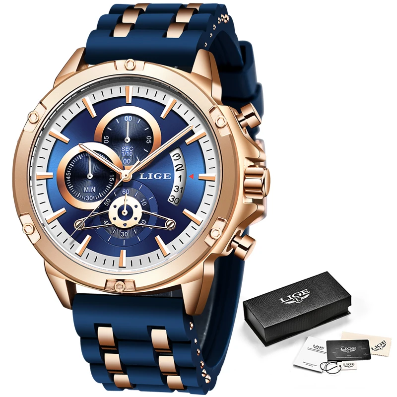 

2020 LIGE Fashion Mens Watches Top Brand Luxury Unique Silicone Waterproof Wrist Watch Men Sports Quartz Clock Relogio Masculino