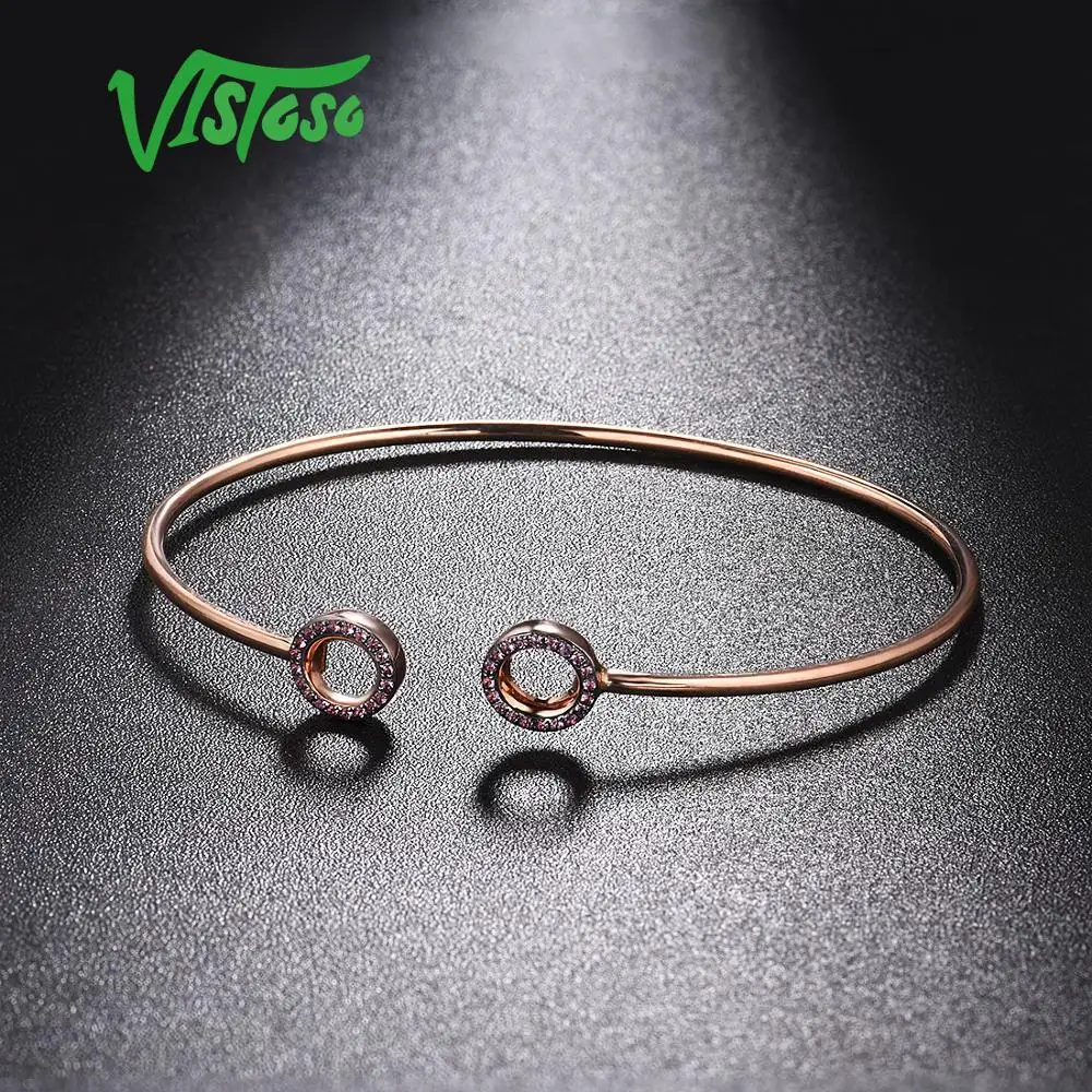 VISTOSO 9K 375 розовое золото блестящий настоящий Аметист уникальный браслет для леди