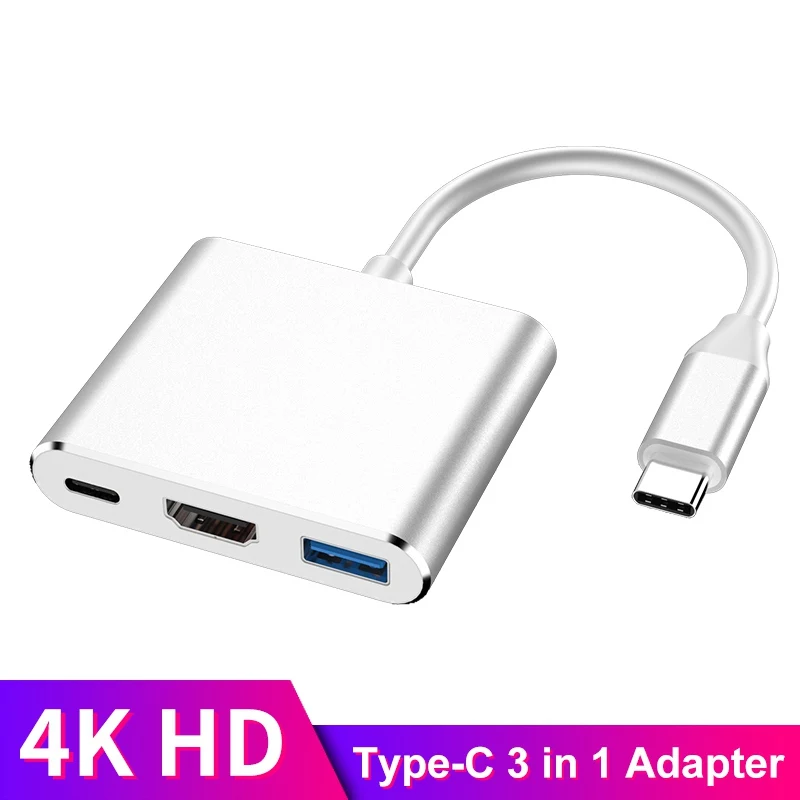 

Адаптер-концентратор 3 в 1, переходник Type-c в HDMI и USB 3,0, многопортовый адаптер, адаптеры для чтения SD-карт