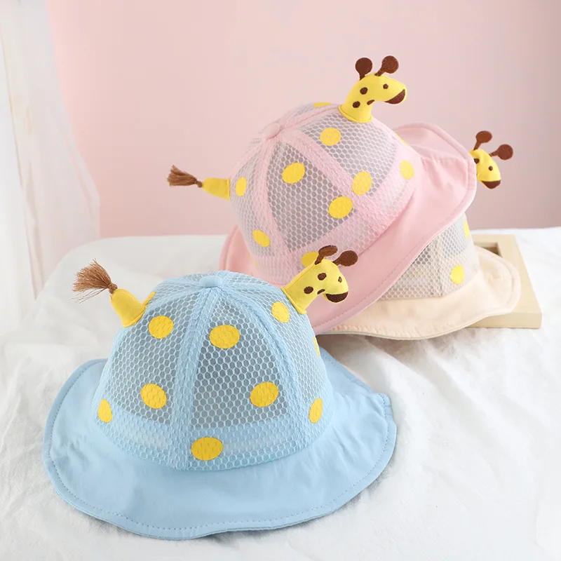 Baigu/Детская Панама с рисунком жирафа из мультфильма Сетчатая дышащая детская