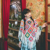tiyihailey free shipping 2021 new tassels crochet outerwear hand made national women pashmina autumn shawl cloak red balck white
