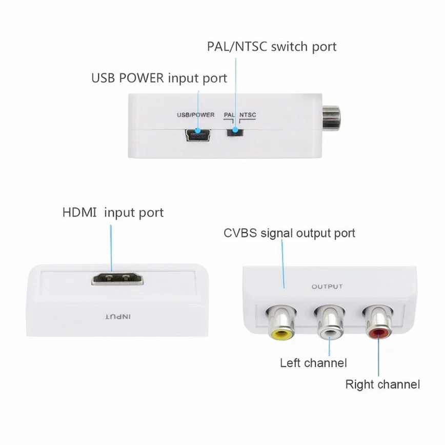 Grwibeou 1080P HDMI-compatible to RCA Converter AV/CVSB L/R Video Box HD 1920*1080 HDMI2AV Support NTSC PAL Output HDMI To AV images - 6