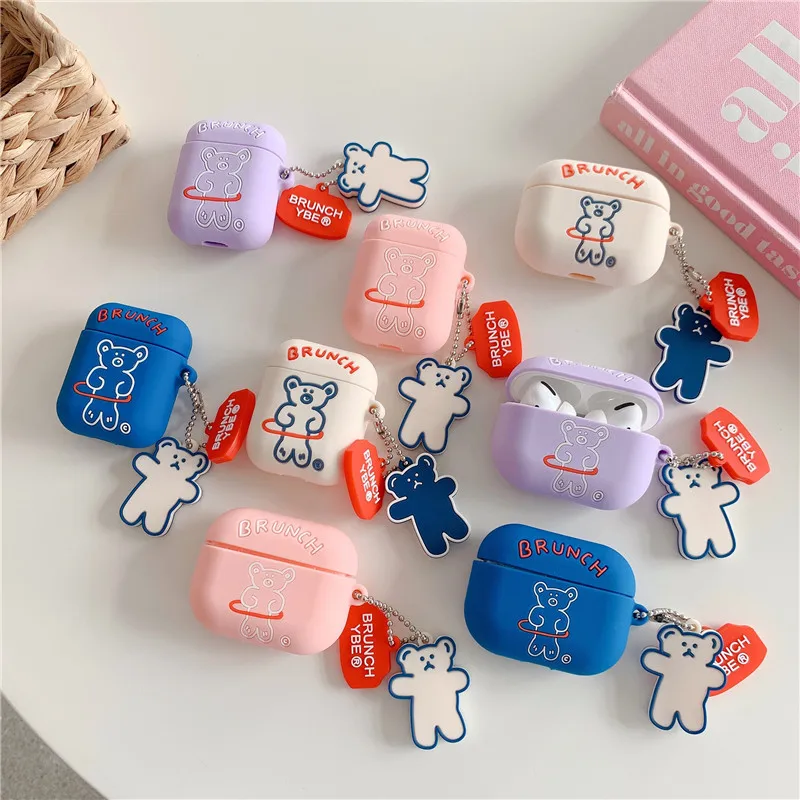 Милый мультяшный медведь чехол для наушников Airpods 1 2 3 силиконовый мягкий Pro Чехол