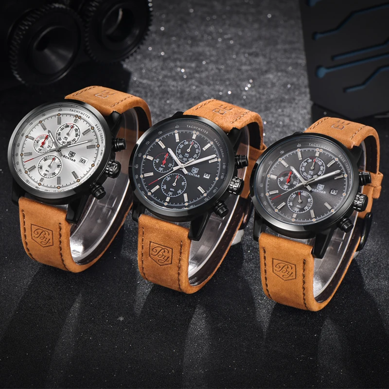 

Brand Sport Men Watch Top Brand Luxury Male Leather Waterproof Chronograph Quartz Military Wrist Watch Men Clock saat