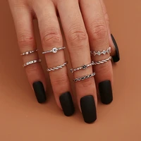 8 pcsset vintage silver color crystal knuckle rings set for women geometric round twist finger ring female fashion jewelry new