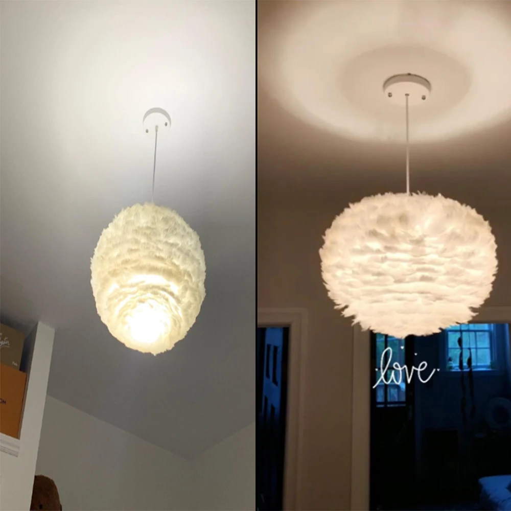 

Modern Nordic style white nature Goose feather Pendant Lights romantic E27 led pendant lamps for restaurant bedroom living room