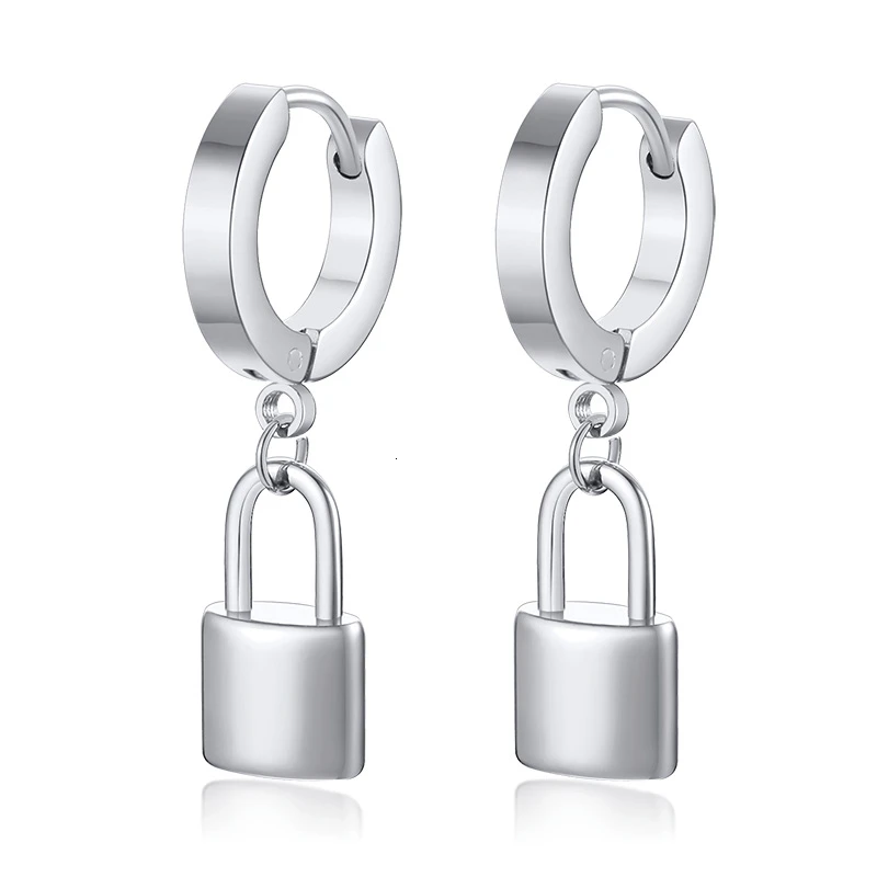 ED-364S-S Vnox персонализированные серьги Huggie с первоначальным замком для женщин, висячие серьги из нержавеющей стали, Заказные ювелирные изделия с надписью Sister Candid - Окраска металла: ED-364S-S
