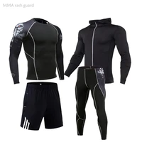compression clothing 4 piece tracksuit men mma rashard kit sports suits sweat gyms workout thermal set compression underwear set