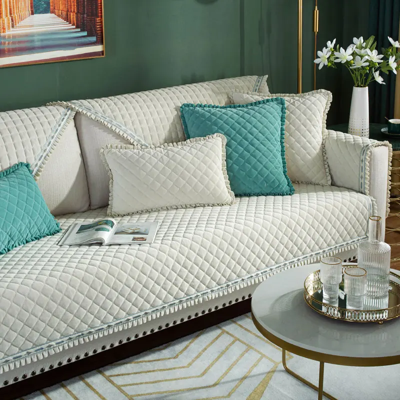 

Sofa Cover Quilted Plaid Soft Velvet 3 Seater Couch Covers for Sofas Plush Single Loveseat Armchair Towel Recliner Slipcover