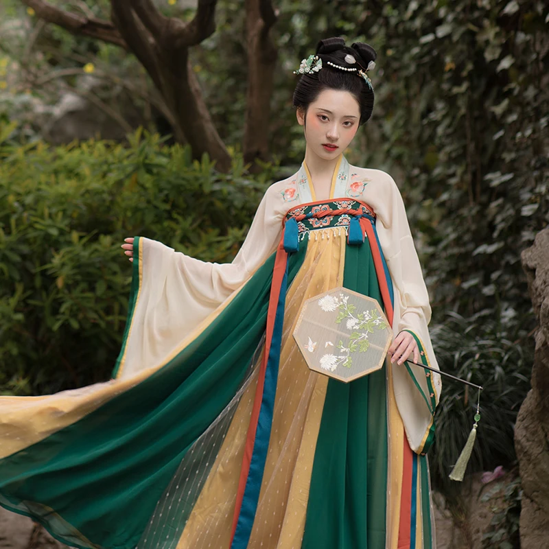 

Женское платье ханьфу, традиционная китайская женская одежда, классические танцевальные костюмы династии Тан, топы с вышивкой, юбка, T441