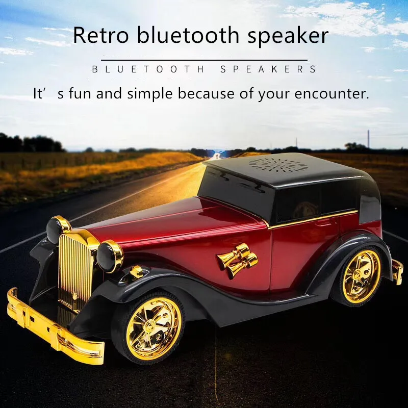 Модель автомобиля Bluetooth колонка в ретро стиле беспроводной двойной Рога водонепроницаемый громкой связи Открытый Портативный театр TF карта FM сабвуфер F4049