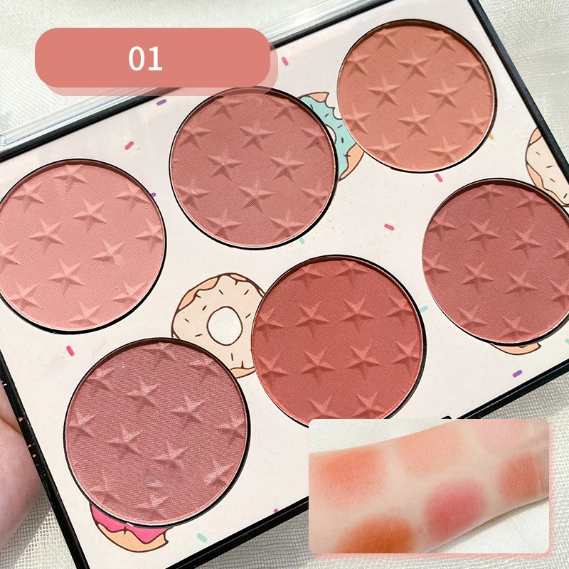 

6 Colors/set Blush Plate Peach Pallete Ace Mineral Pigment Cheek Blusher Powder Makeup Professional Contour Shadow Pink Blush