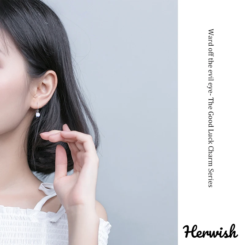 Длинные висячие серьги Herwish сглаза из стерлингового серебра 925 пробы маленькие
