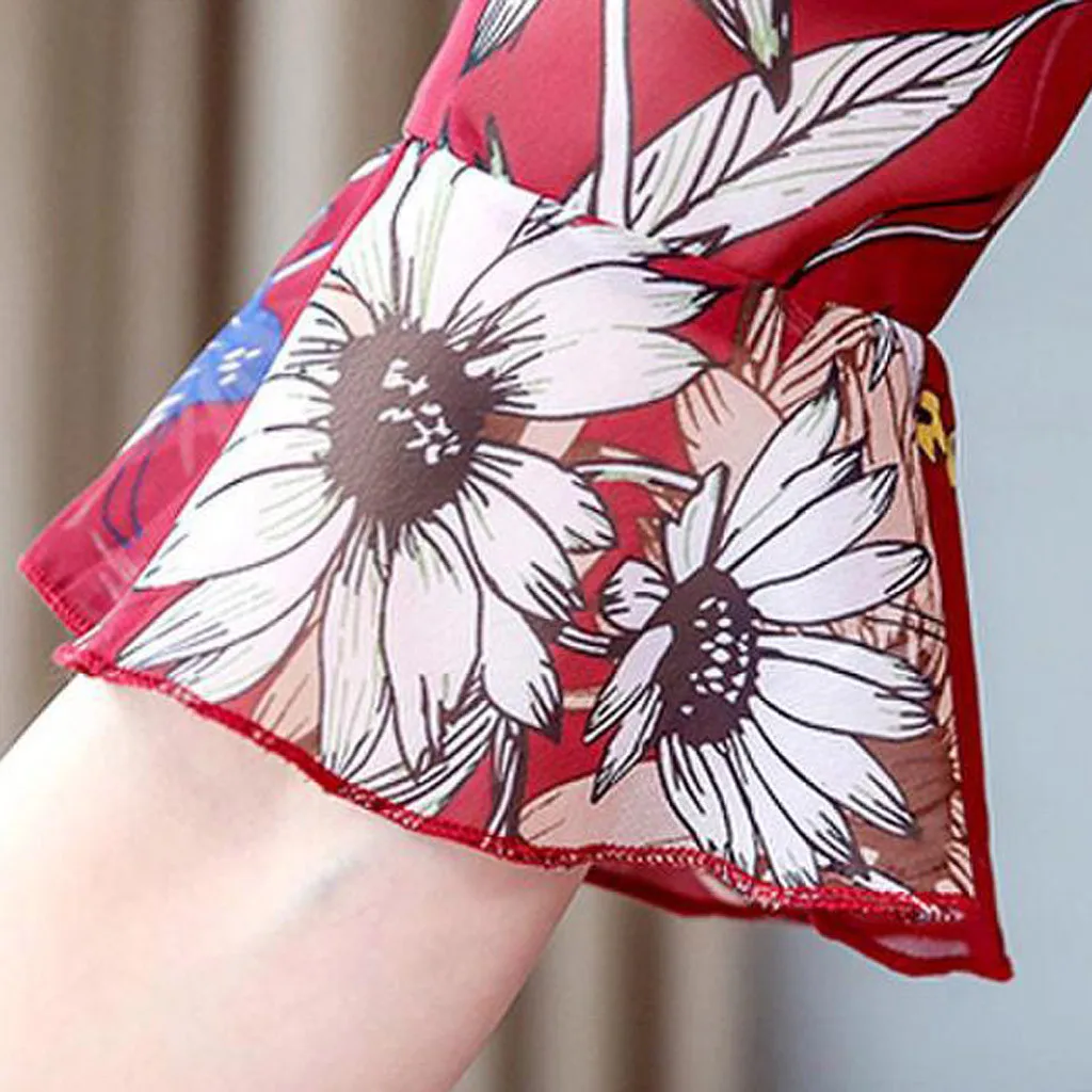 Женское летнее платье с цветочным принтом в стиле бохо коротким рукавом а-силуэт