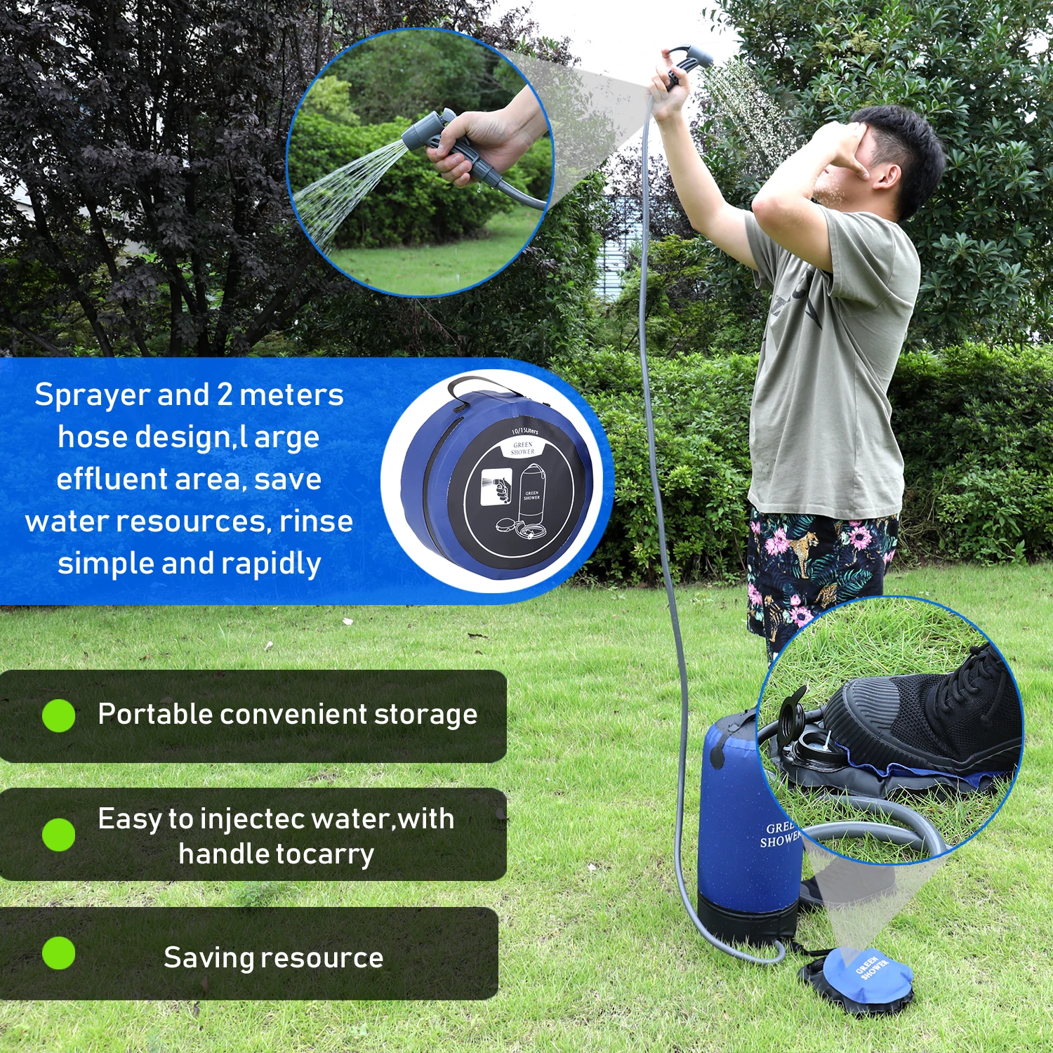 

PVC Pressure Shower with Foot Pump Lightweight Outdoor Inflatable Shower Pressure Shower Water Bag Camping Bathing Shower Bag