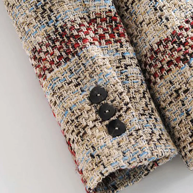 

LVWOMN Za Woman Jacket 2020 New Double Breasted Plaid Tweed Blazer Coat Vintage Long Sleeve Female Outerwear Chic Tops Blazer