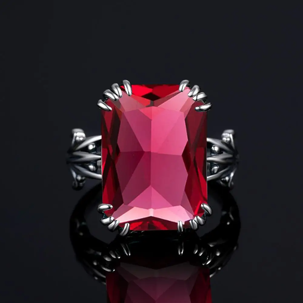 Реальные 925 пробы Серебряные кольца для Для женщин красным камнем рубинового