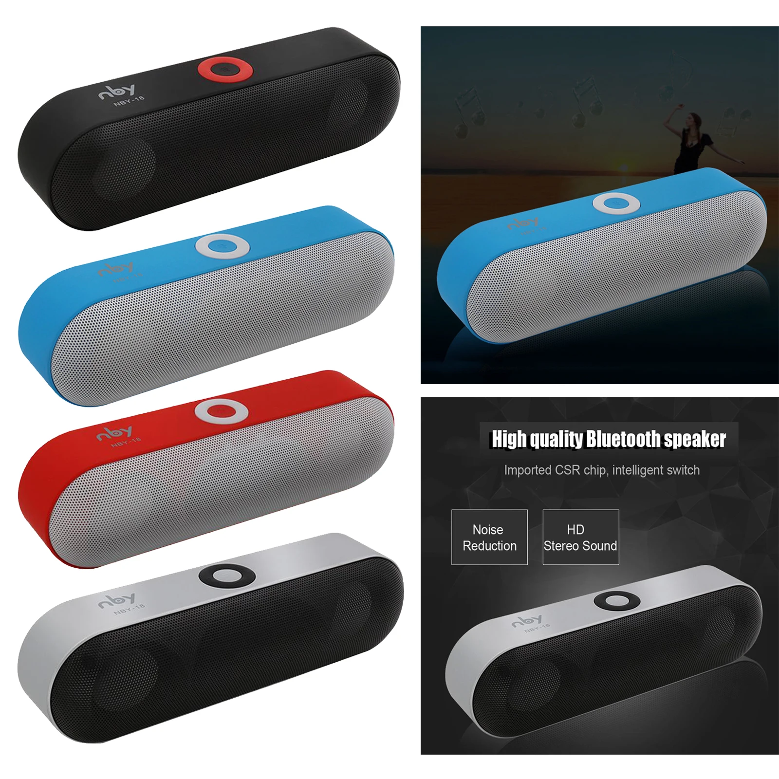 

Мини Bluetooth-динамик NBY-18 с сабвуфером и дополнительными басами, Портативная Беспроводная колонка, музыкальная Колонка для путешествий с подд...