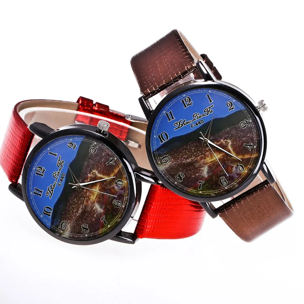 

Watch For Women Fashion Men Women Casual Watches Quartz Watch Landscape Round Dial Faux Leather Watches Couple Birthday Gifts