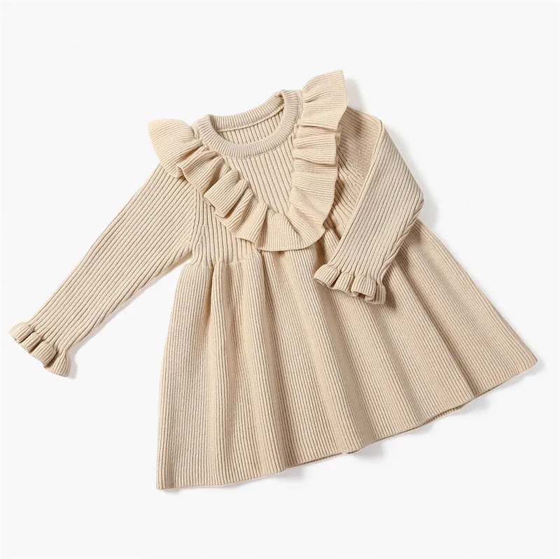 beige Рождественское платье для маленьких девочек; элегантные Детские Платья с цветочным кружевом и бантом для девочек; вечерние бальные платья принцессы с длинными рукавами; одежда для детей - Цвет: beige