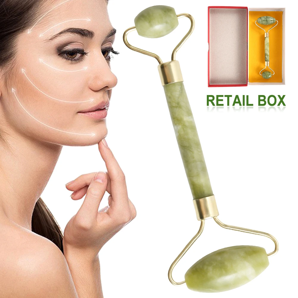 

Drop Ship Quartz Jade Roller Slimming Face Massager Double Head Facial Massage Roller Face Slimming Neck Face Roller With Box