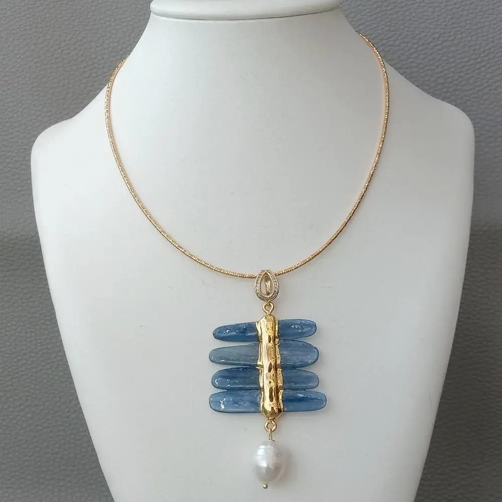 Y · YING 16 &quotнатуральный синий кинит пресноводный белый жемчуг подвеска