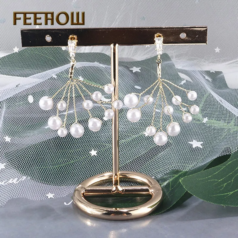 FEEHOW трендовые висячие серьги с жемчугом и цветами для женщин свадебный ужин