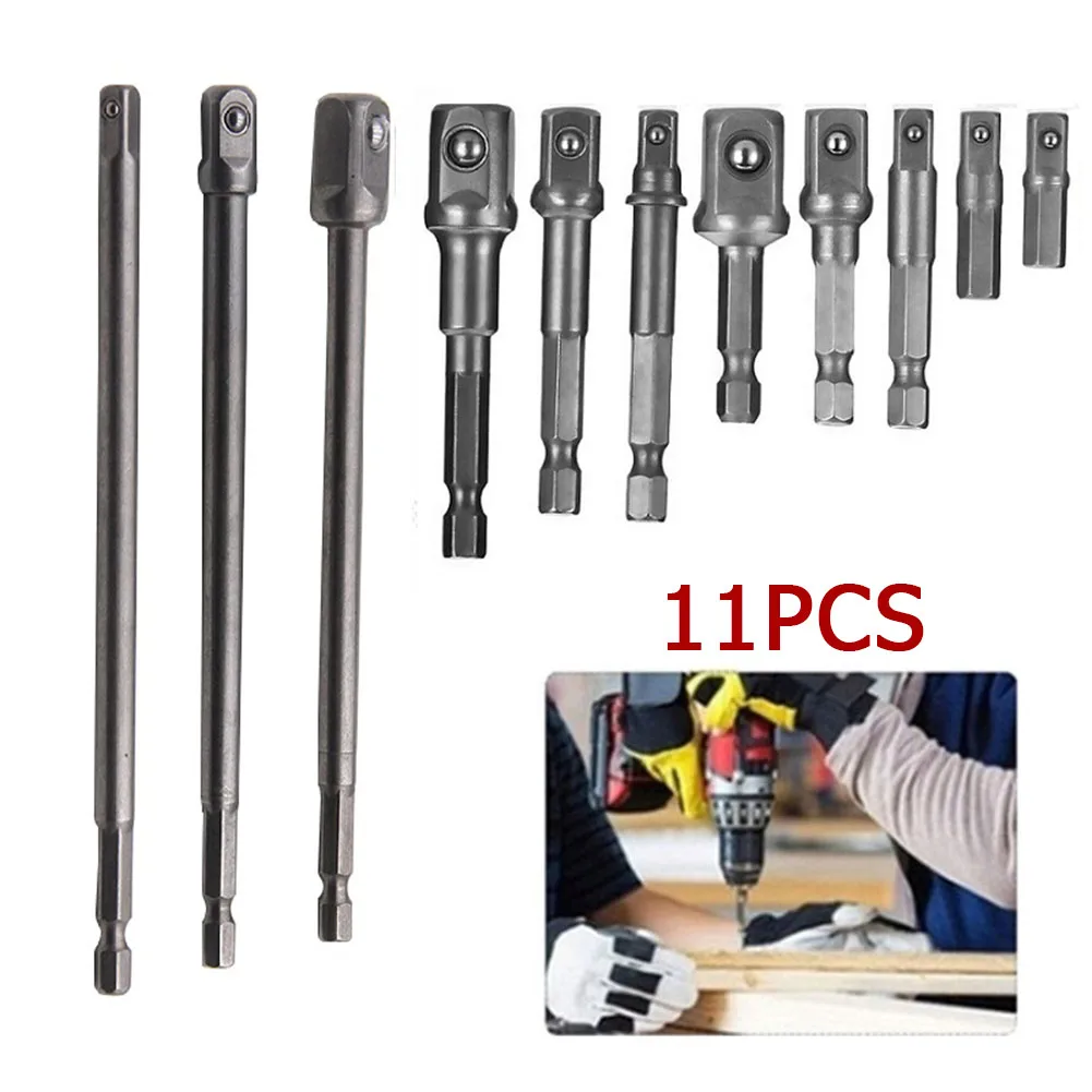 

11Pcs Socket Adapter Drill Bits Set Hex Impact Driver Tools 1/4" 3/8" 1/2" Shank Air Tool Accessories 11pcs Sockets Bit Adapters