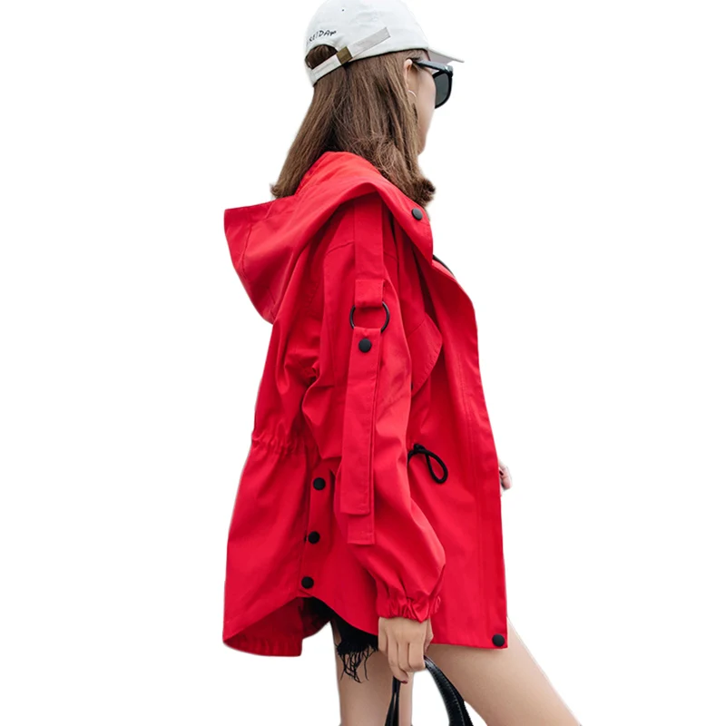 Весна-Осень 2021 модная красная ветровка Женский Длинный свободный комбинезон с