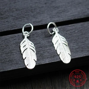 Поделки из перьев 2 шт., подвески из серебра 925 пробы для рукоделия, ожерелье, браслет, Подвески ручной работы Feath, аксессуары для изготовления ювелирных изделий