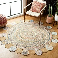 jute cotton 100 household hand woven round carpet natural fashion double sided woven authentic carpet