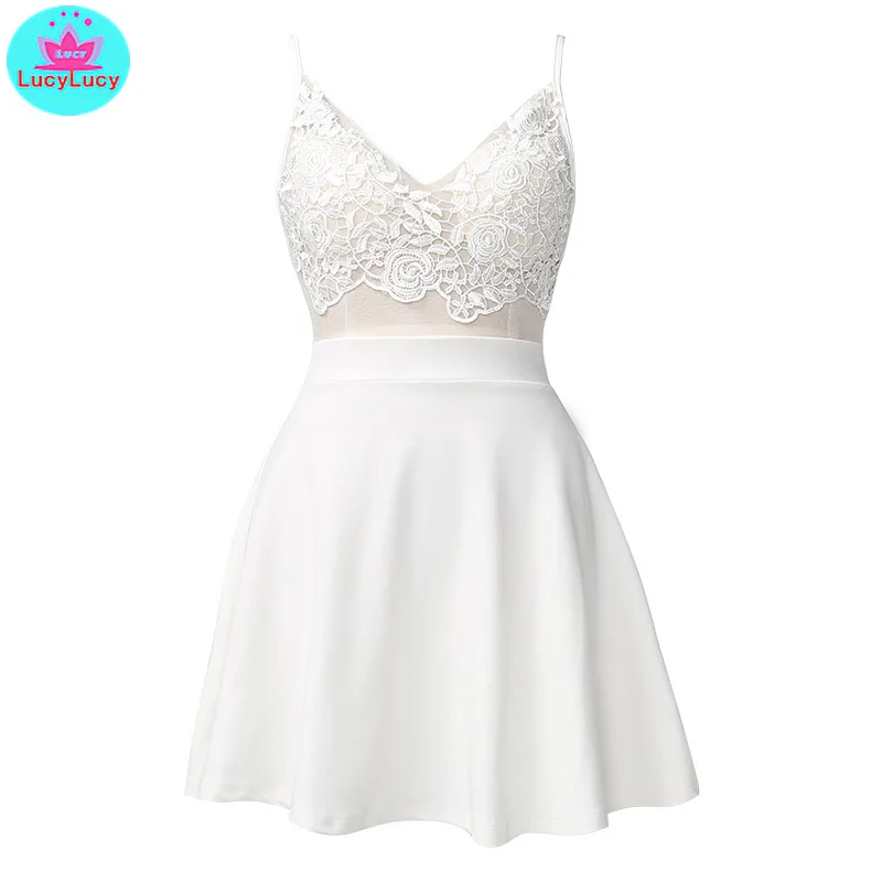 

2021 new slim perspective openwork lace strap A word nightclub women's sexy dress Zippers Lace Knee-Length
