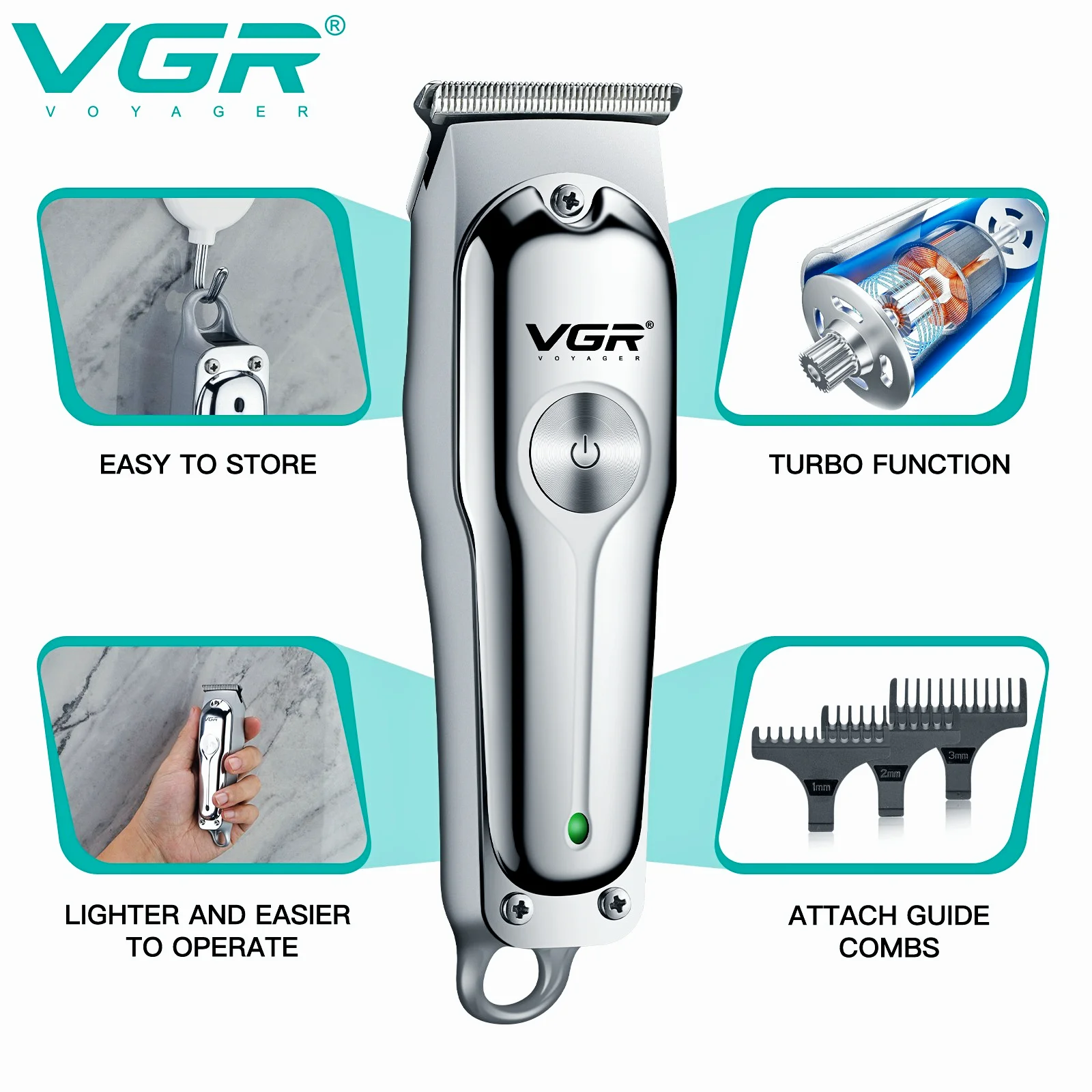 VGR Hair Cutting Machine Electric Hair Clipper Professional Hair Trimmer For Men Metal Haircut Machine Barber USB Charging V-071 enlarge