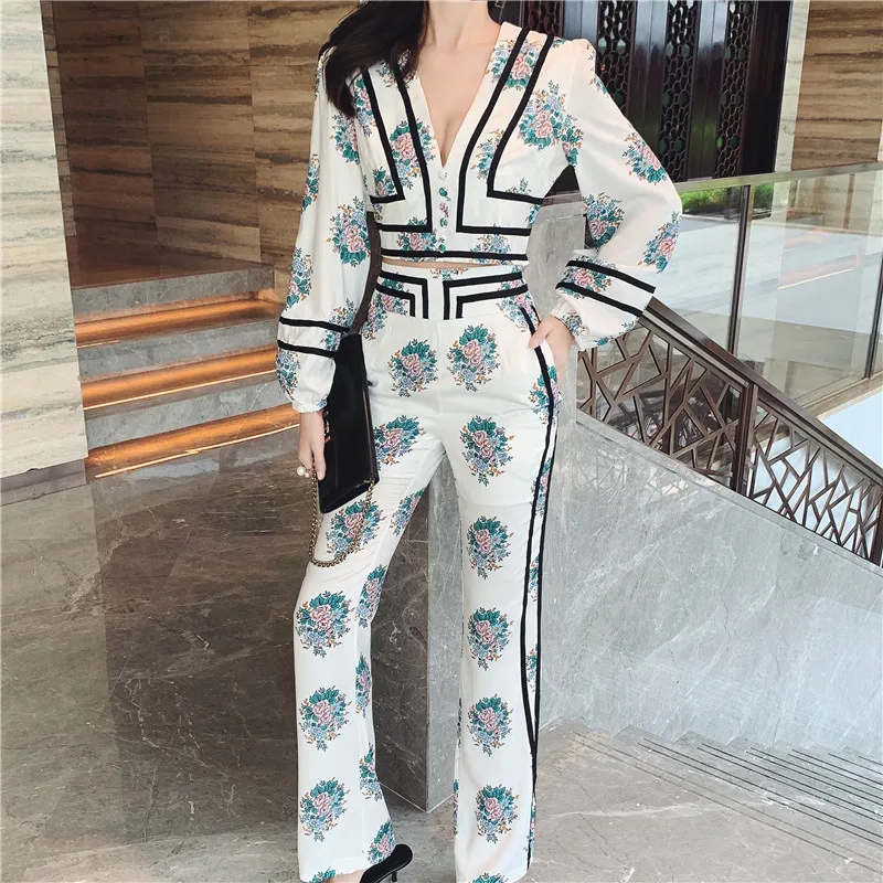 Подиумный дизайнерский Женский цветочный принт v-образный вырез планки с