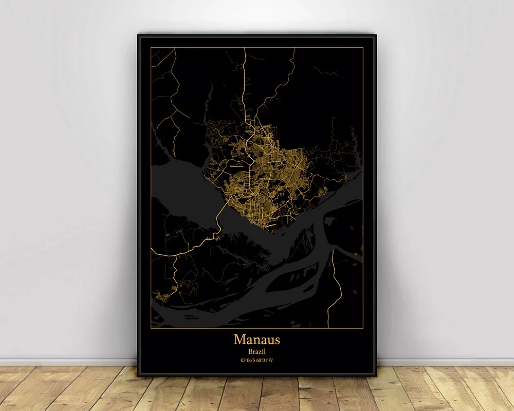 Manaus Бразилия черные и золотые города легкие карты обычные карта городов мира