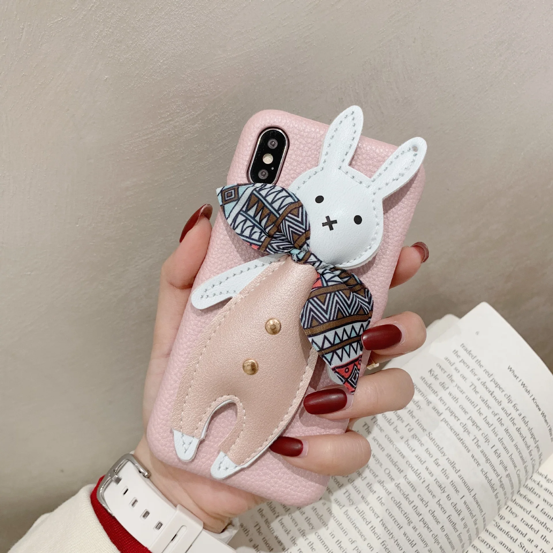 

Cartoon Leather 3D Cute Pink Rabbit Mobile Phone Case For 6S 6 7 8 Plus XS Max XR X Mobile Phone Case