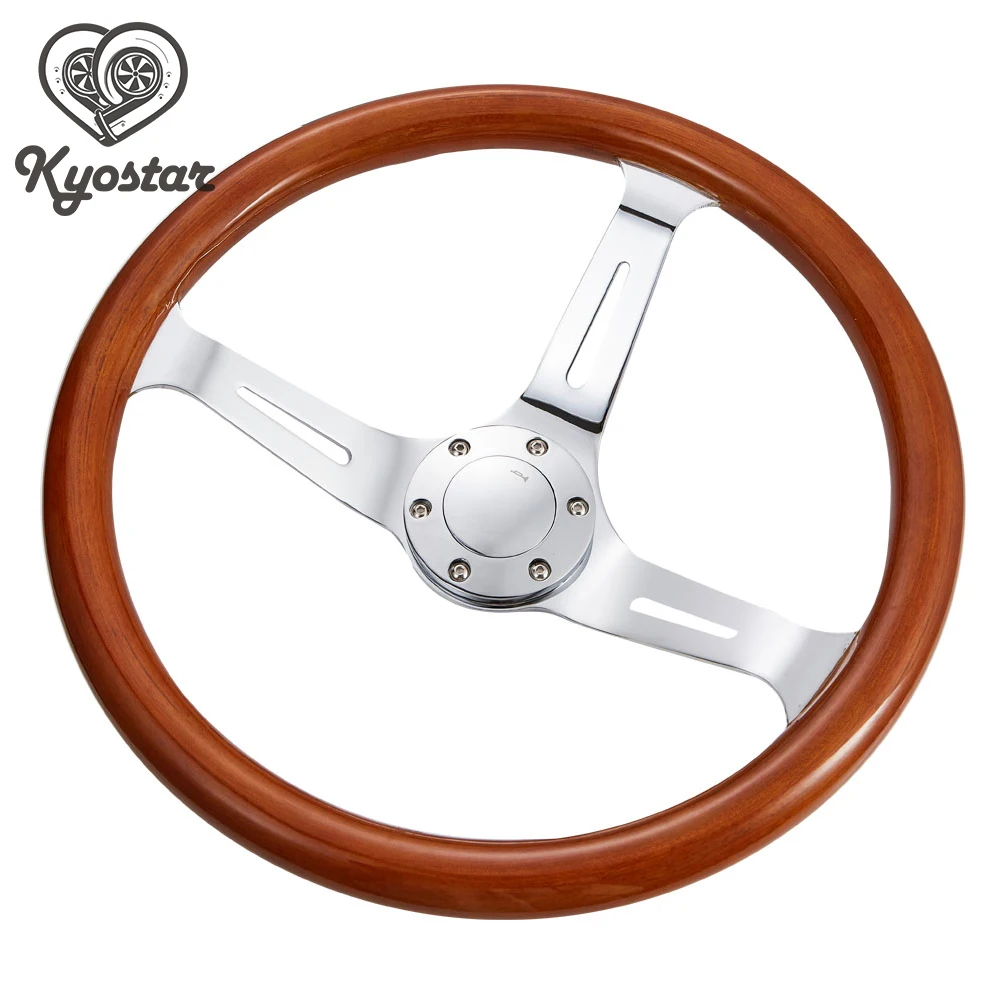 Руль деревянный универсальный 380 мм 15 дюймов хромированный серебристый|carbon steering