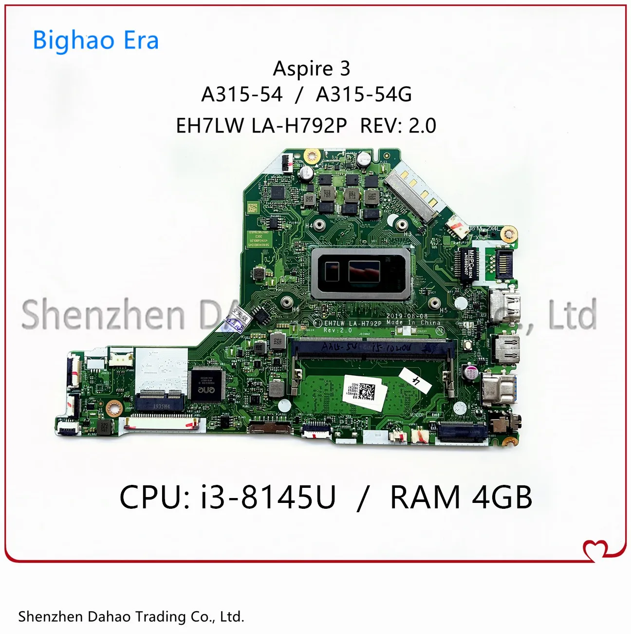 

EH7LW LA-H792P Mainboard For Acer Aspire 3 A315-54 Laptop Motherboard With i3-8145U CPU 4GB-RAM 100% Fully Tested