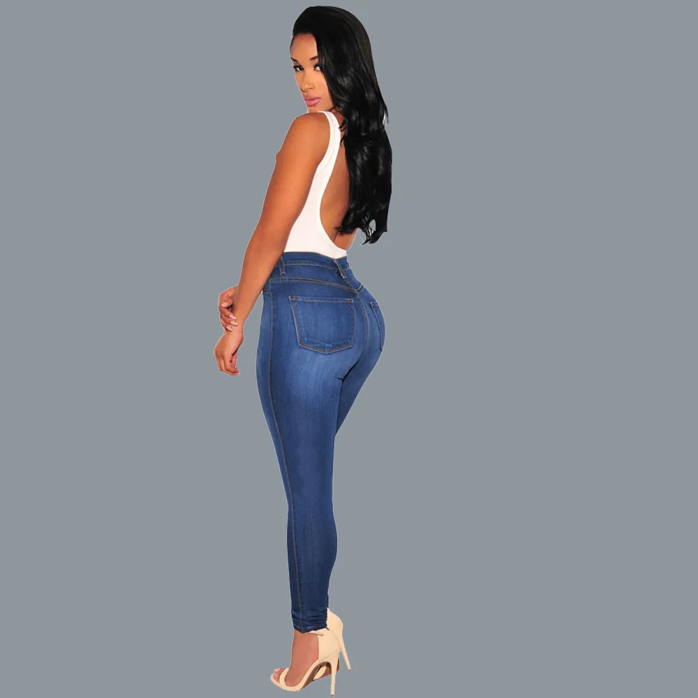 

2020 new autumn and winter high elasticity nine-point women's denim feet tight hips solid colour fashion jeans