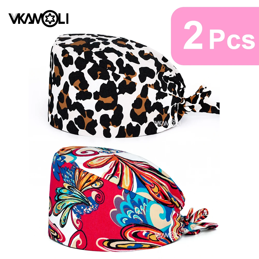

2 piece suit printing scrub cap pet shop nurse cap Nursing hat lab work hat mens and women scrubs hats nurse accessories