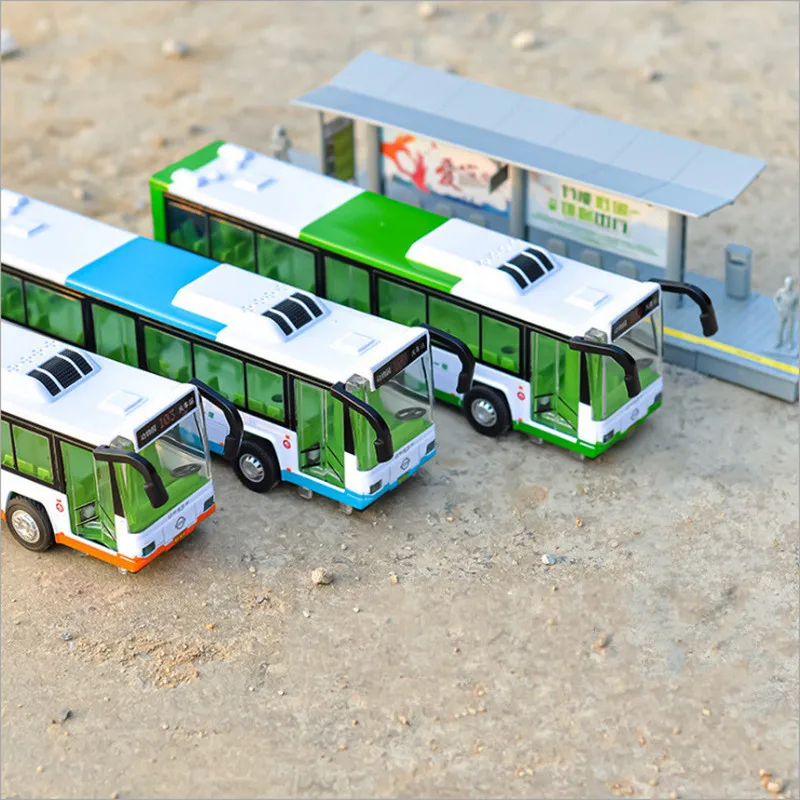 Hot-selling 1:50 alloy pull back bus model,bus station scene toy,original packaging simulation sound and light,free shipping