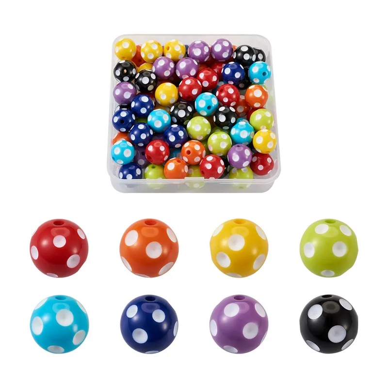 

12mm 14mm 16mm 18mm 20mm Resin Bead Polka Dot Colorful Big Round Ball Beads For DIY Jewelry Necklace Bracelet Making