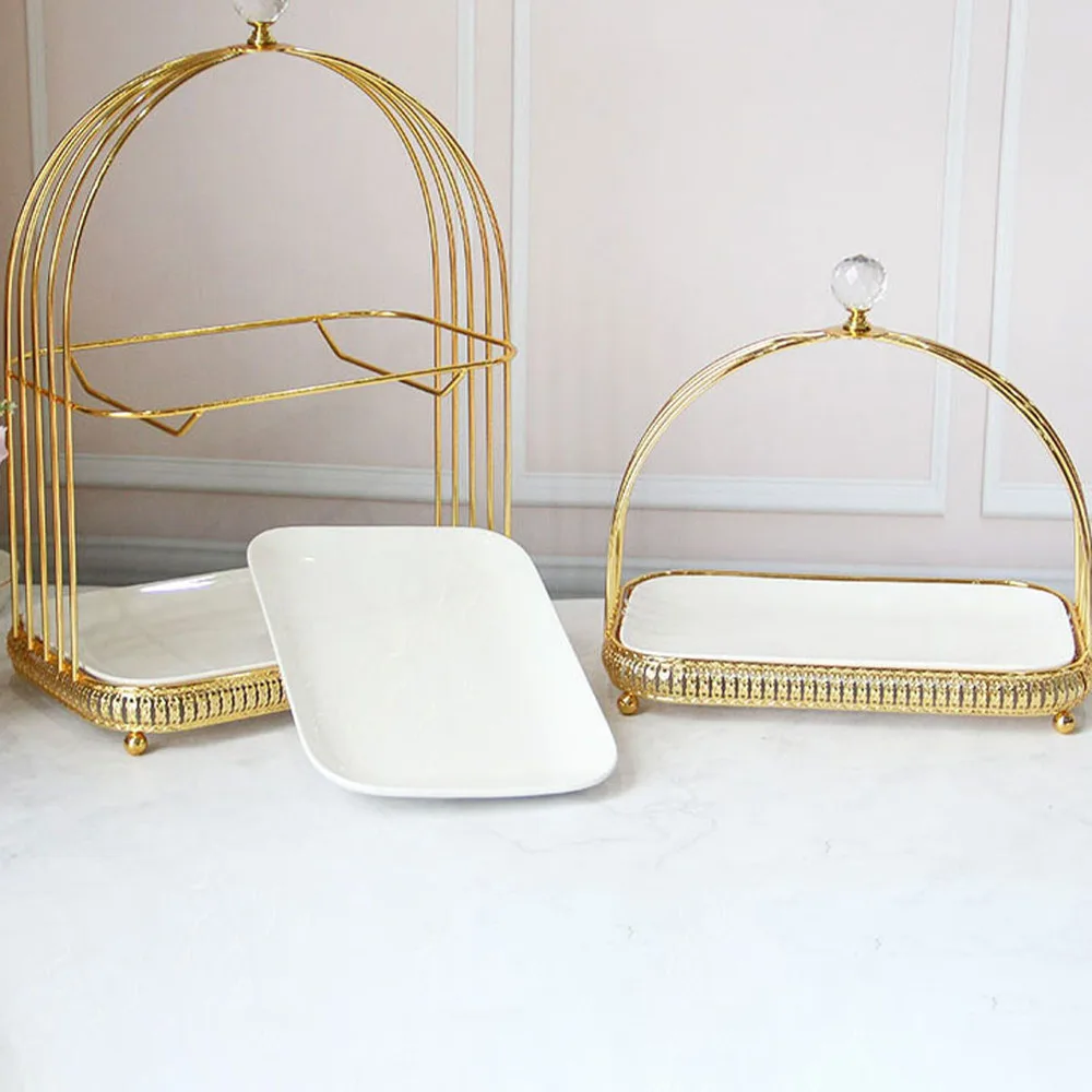 

1 Set of Cake Display Rack Dessert Storage Rack with Ceramic Tray (Golden)