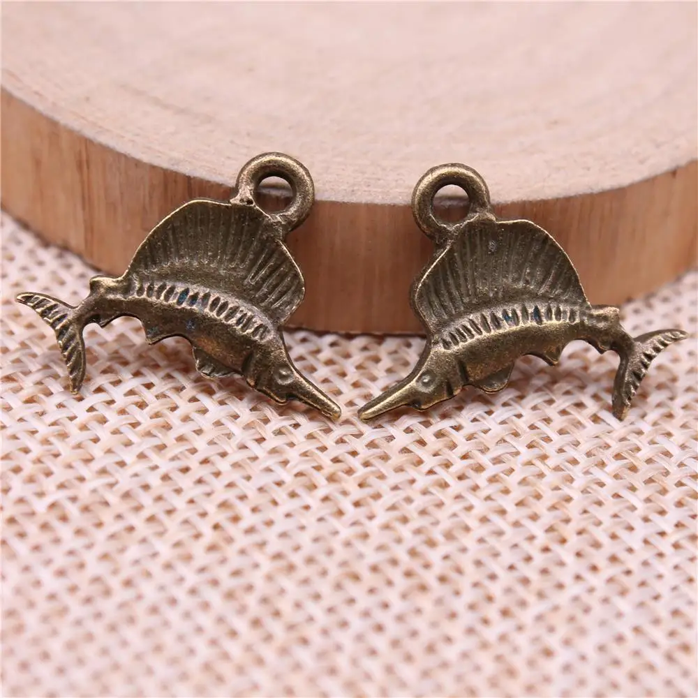 

Tuna Fish Charms For Jewelry Making Findings Handmade DIY Craft 10pcs Antique Bronze Color 15x21mm