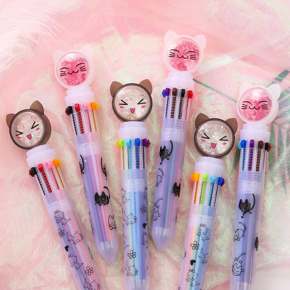 

10 Color Flash Drilling Cat Ballpoint Pen Creative Stationery Ten-color Office Multicolor Pen Ballpoint For Writing O8Y5